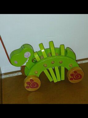Vintage Green Dancing Alligator Crocodile Wooden Pull Toy For Kids W/ String